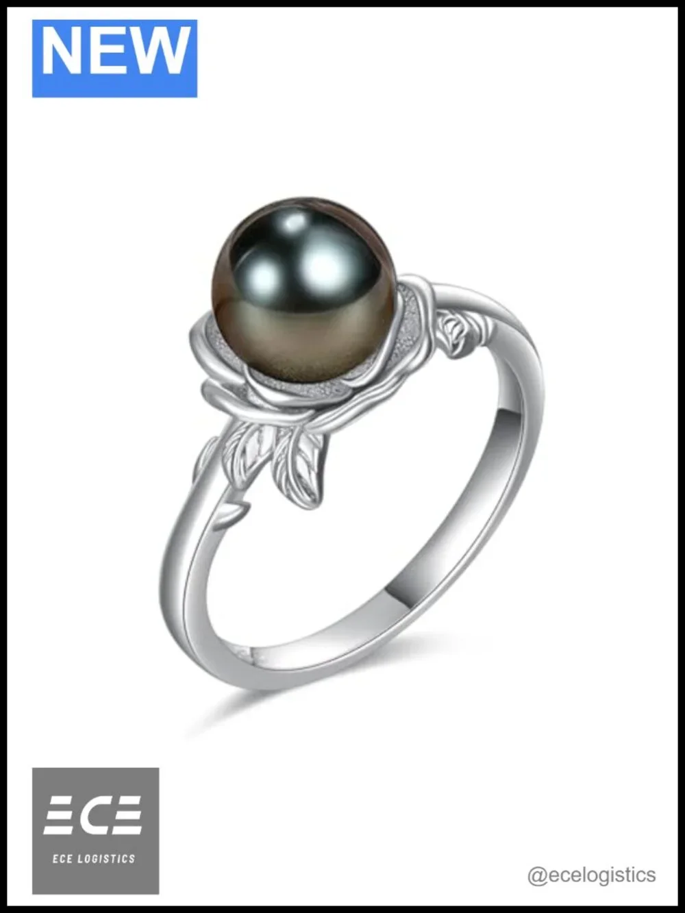 925 Sterling Silver Tahitian Pearl Floral Promise Ring Size 8